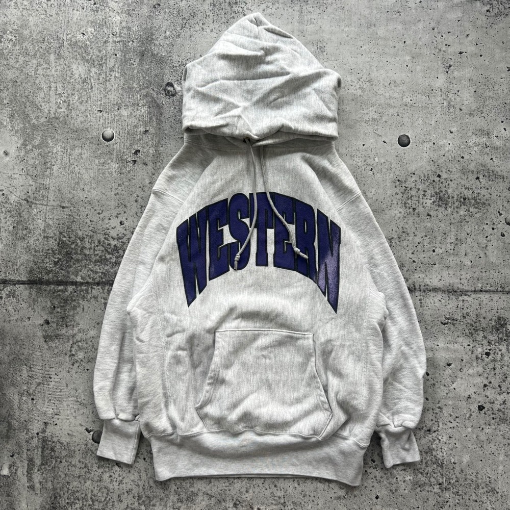 Vintage Western University Sweatshirt Men XL Gray Mustangs Collegiate Hoodie 90s